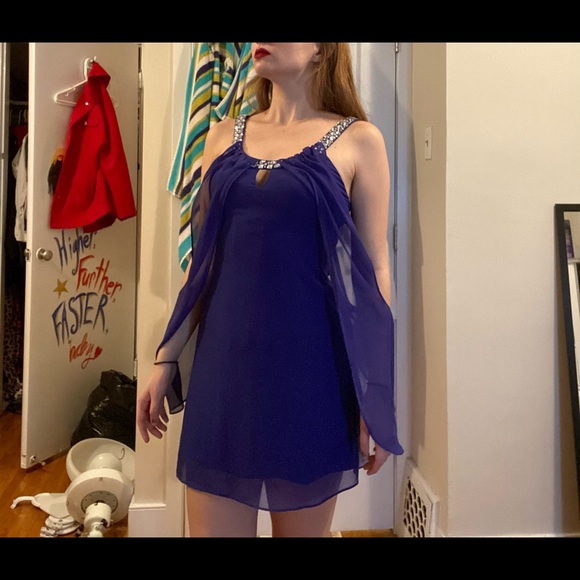 Vibrant Violet Chiffon Mini Dress - Picture 2 of 6